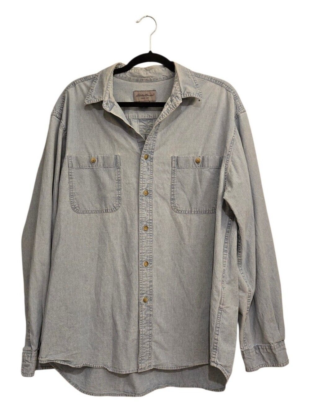 Vintage Eddie Bauer Light Wash Denim Button-Up Shirt - Men's Casual Work Size L